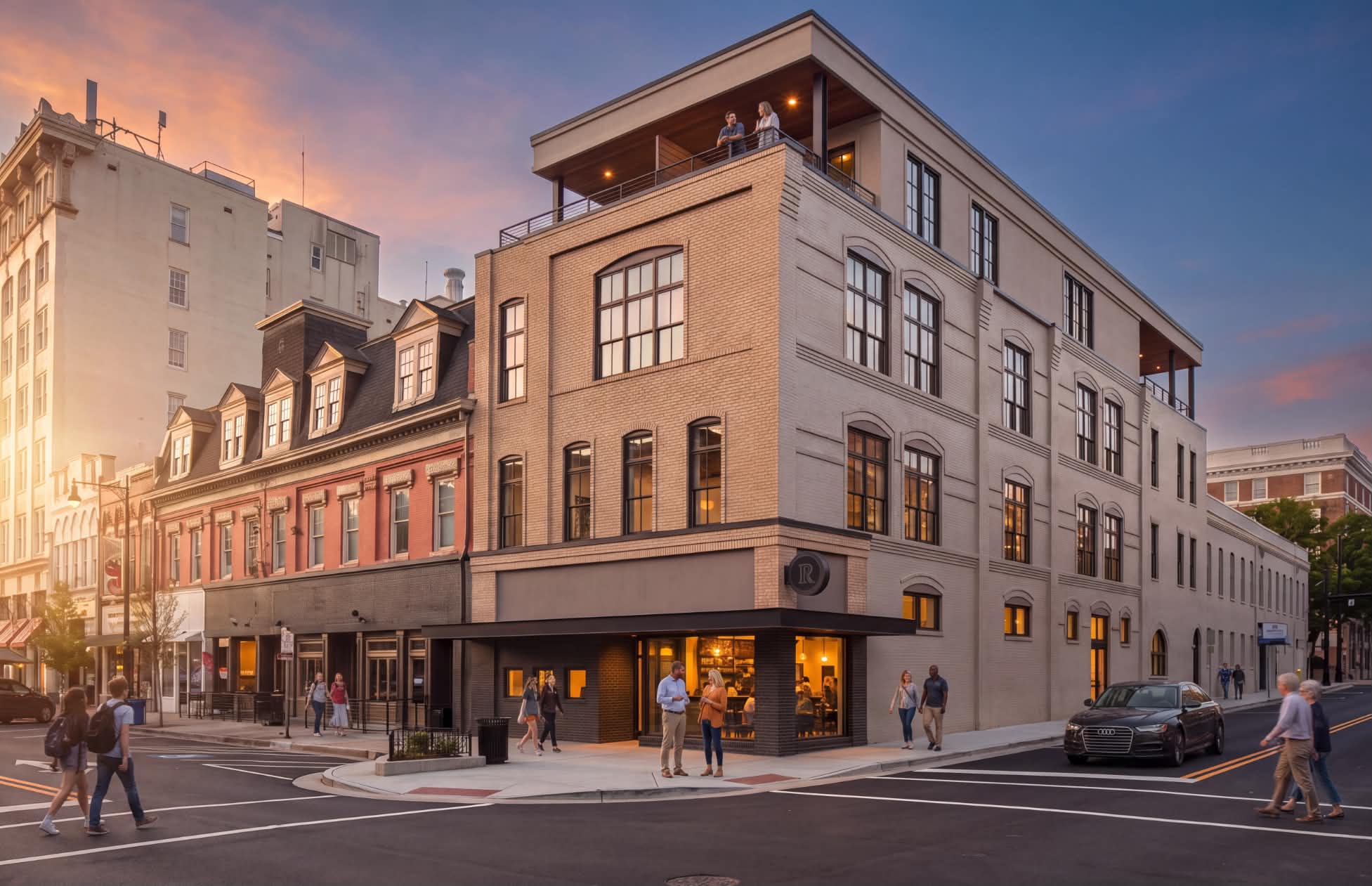 The Reserve in downtown Athens at sunset