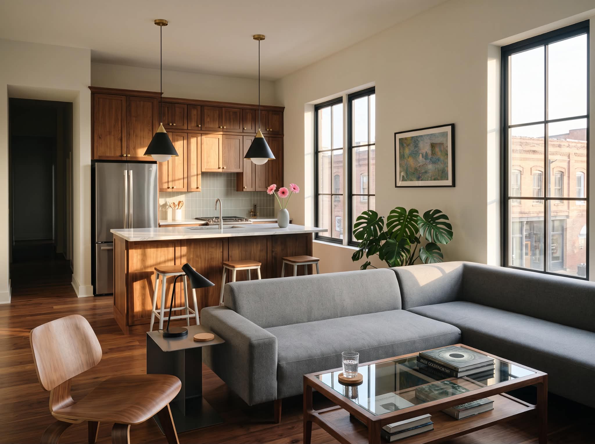 Open-plan residence with kitchen and living room